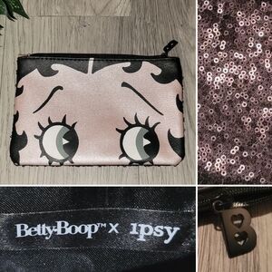 Betty Boop x Ipsy Zippered Pouch with Black Sequins 7" x 5" Cosmetic Makeup Bag